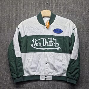 NWT Von Dutch Bomber Jacket Men 2X Green Varsity Flying Eyeball Quilted Y2K Coat